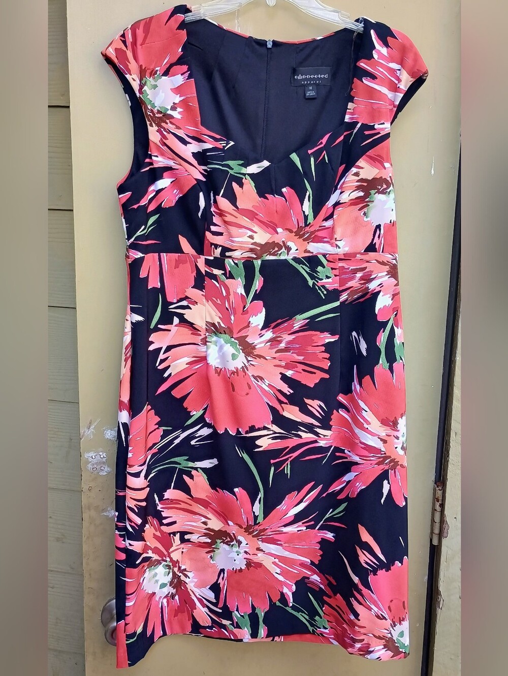 connected apparel Black Midi Dress with Coral Floral Print Size 16